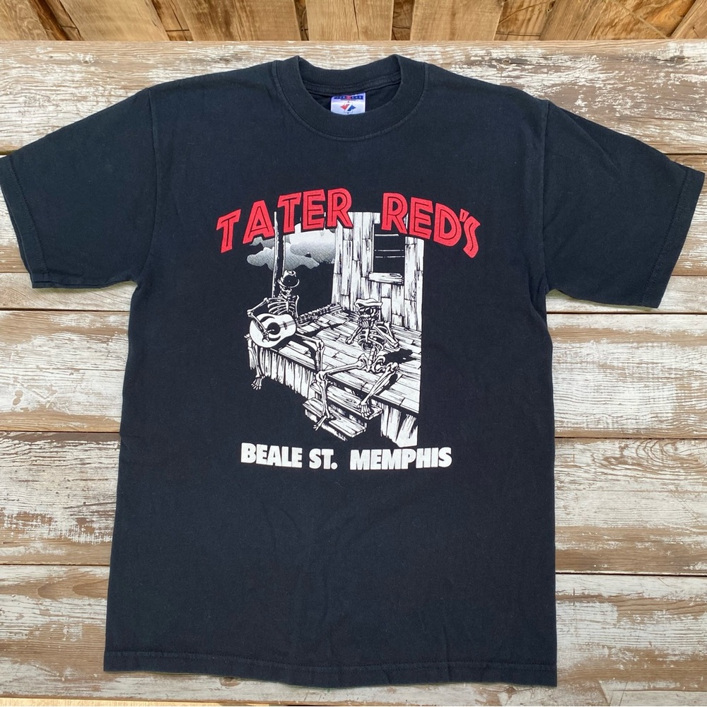 Tater Reds, Beale Street Memphis, blues music black and red t-shirt, size Medium
